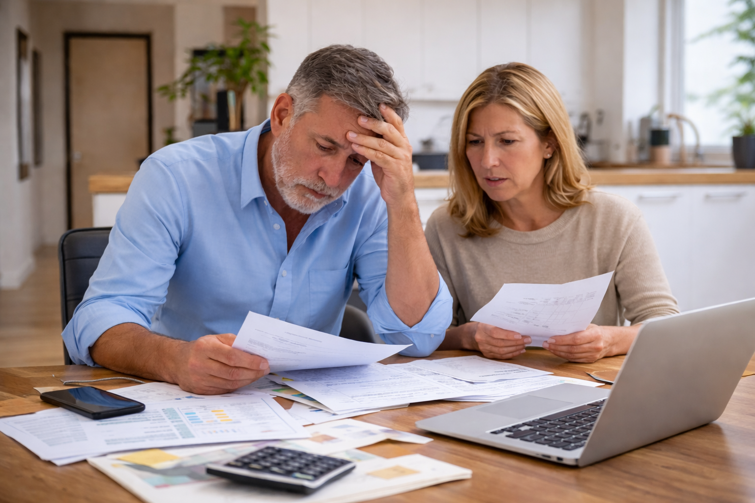 Stressed person overwhelmed with relocation paperwork